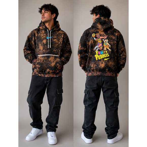 Nike Other - Nike Hoodie Mens XL Black Fruity Pebbles LeBron‎ James Acid Wash Camo CUSTOM